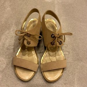 Michael Kors tan suede summer Sandler with mid sized heel. Size 8